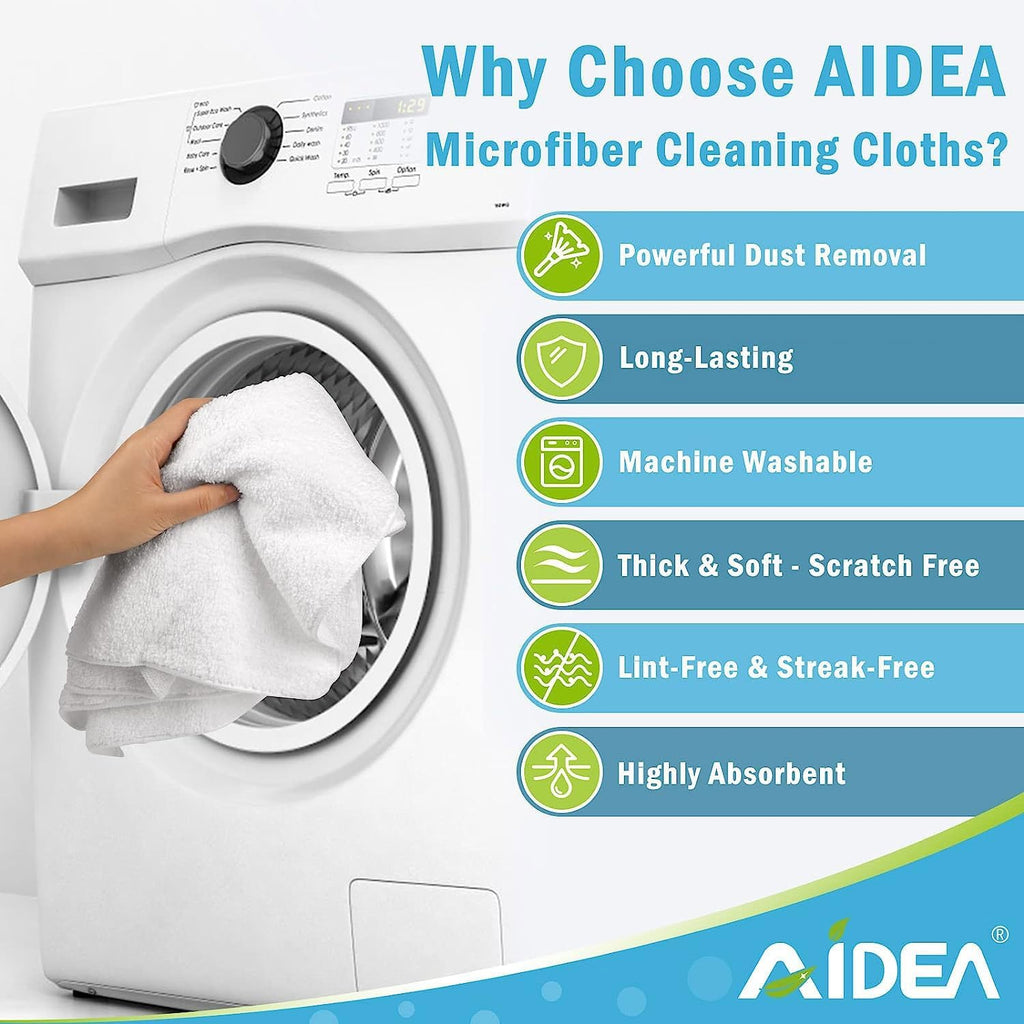 AIDEA White Microfiber Cleaning Cloth 24PK, Absorbent Cleaning Rags for Housekeeping, Lint Free, Scratch Free Wash Cloths, Microfiber Towels, Dish Towels White, Bar Rags, 11.5"x 11.5"