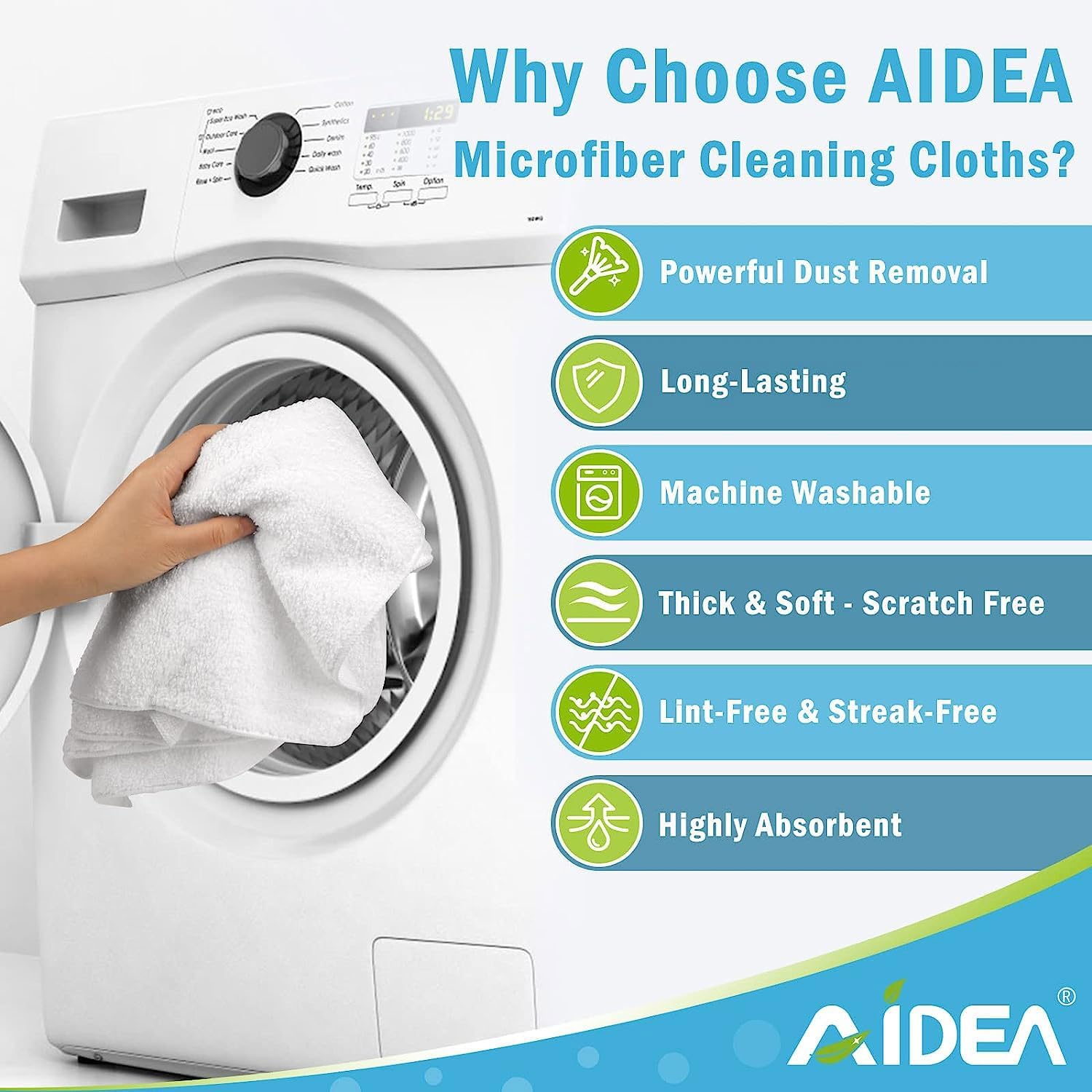 AIDEA White Microfiber Cleaning Cloth 24PK, Absorbent Cleaning Rags for Housekeeping, Lint Free, Scratch Free Wash Cloths, Microfiber Towels, Dish Towels White, Bar Rags, 11.5"x 11.5"
