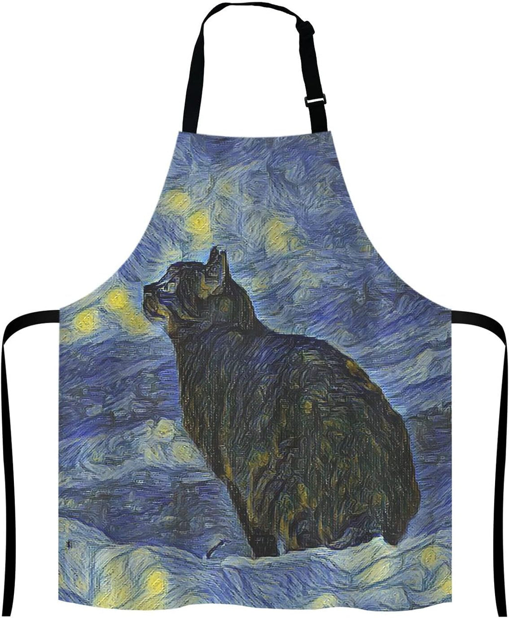 Apron for Women and Men, Oil Painting Galaxy Cat Adjustable Kitchen Chef Apron for Cooking Baking - Cute Birthday, Anniversary, Mother's Day Apron Gifts for Mom Wife Girlfriend Aunt Grandma