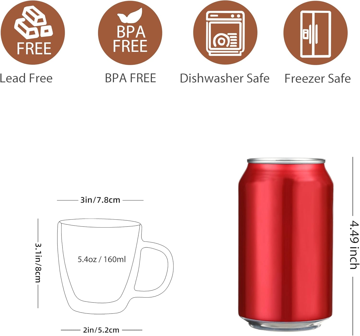 CNGLASS Insulated Espresso Glass Mugs 5.4oz/160ml, Small Clear Coffee Mugs Set of 2, Double Wall Glass Cups with Handle for Tea and Macchiato