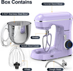 Stand Mixer, 6.5QT 10-Speed Tilt-Head Electric Stand Mixer, 3-In-1 Kitchen Mixer with Bowl, Dough Hook, Whisk and Beater, Food Mixer for Baking, Cake and Most Home Cooks, Purple