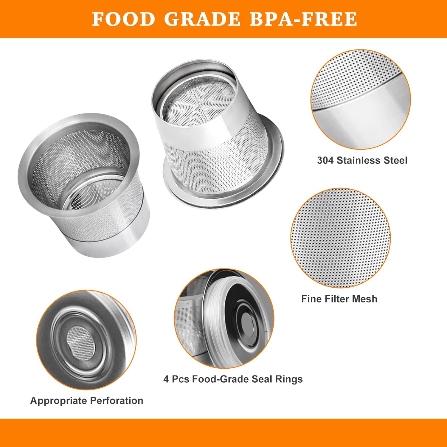 Reusable Stainless Steel K Cups Compatible with Ninja Pods and Grounds Coffee Maker Dual Brew CFP101 & Ninja Single-Serve PB051/PB041, Reusable Coffee Filter Pods Accessories (2 Pack)