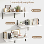 Fun Memories Floating Shelves for Wall, 12 Inch Deep Floating Shelves Set of 2, Wall Mounted Shelf with Metal Brackets, Rustic Wood Wide Shelf for Bathroom, Kitchen and Living Room, White, 36W x 12D
