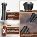 WDT Espresso Distribution Tool Espresso Stirrer Tools for Barista, 0.35mm 7 Needles Espresso Coffee Stirrer with Extra 7 Replaceable Needles, Aluminum Alloy Handle with Stand (Black)