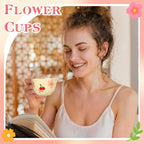 Ceramic Coffee Mug Vintage Flower Mugs 8 oz Cute Floral Coffee Mugs Irregular Latte Art Cup Lead-free Porcelain Cups for Cappuccino, Cocoa (Pink Cherry, Purple Tulips)