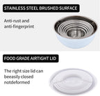 White Mixing Bowls with Lids Set of 7, Stainless Steel Nesting Bowl with Khaki Lid for Non-slip Mixing Prepping Storing Serving, 7 Sizes-7/3.6/2.7/2.1/1.5/1/0.8 QT