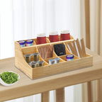 Coffee Bar Organizer for Countertop, Wooden Condiment Organizer Coffee Station Organizer Coffee Cup Pod Holder, Coffee Bar Organizer for Home Office Cafe, 9 Compartment, Wood Color