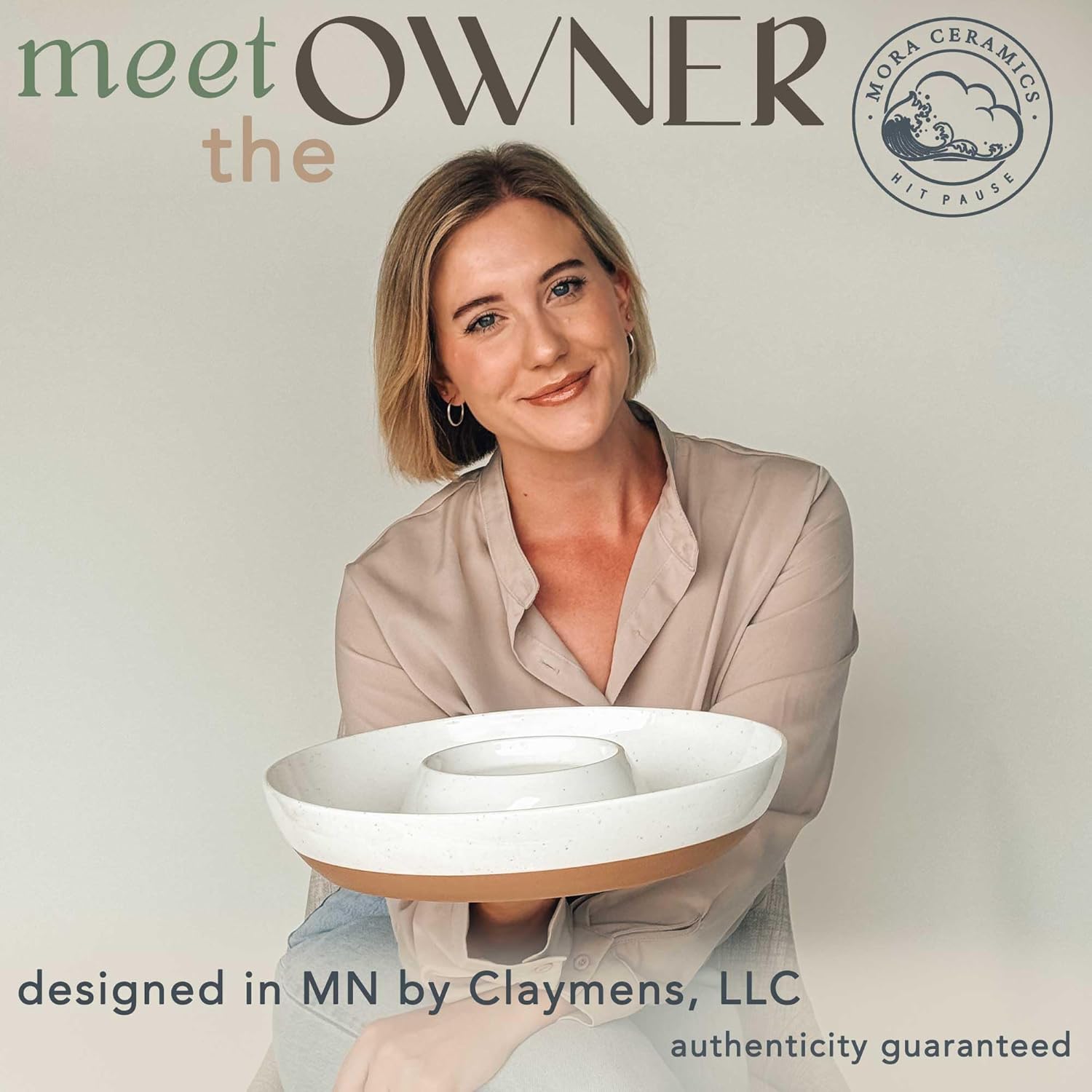 Mora Ceramic Chips and Dip Serving Tray: Large Divided Party Bowl Set for Chips & Salsa, Veggies & Dip, Fruit, Snacks, Entertaining, Hosting, etc. Minimalist Design for the Modern Hostess - White