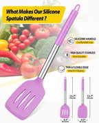 Pack of 2 Silicone Solid Turner, Non Stick Slotted Kitchen Spatulas, High Heat Resistant BPA Free Cooking Utensils, Ideal Cookware for Fish, Eggs, Pancakes(Purple)