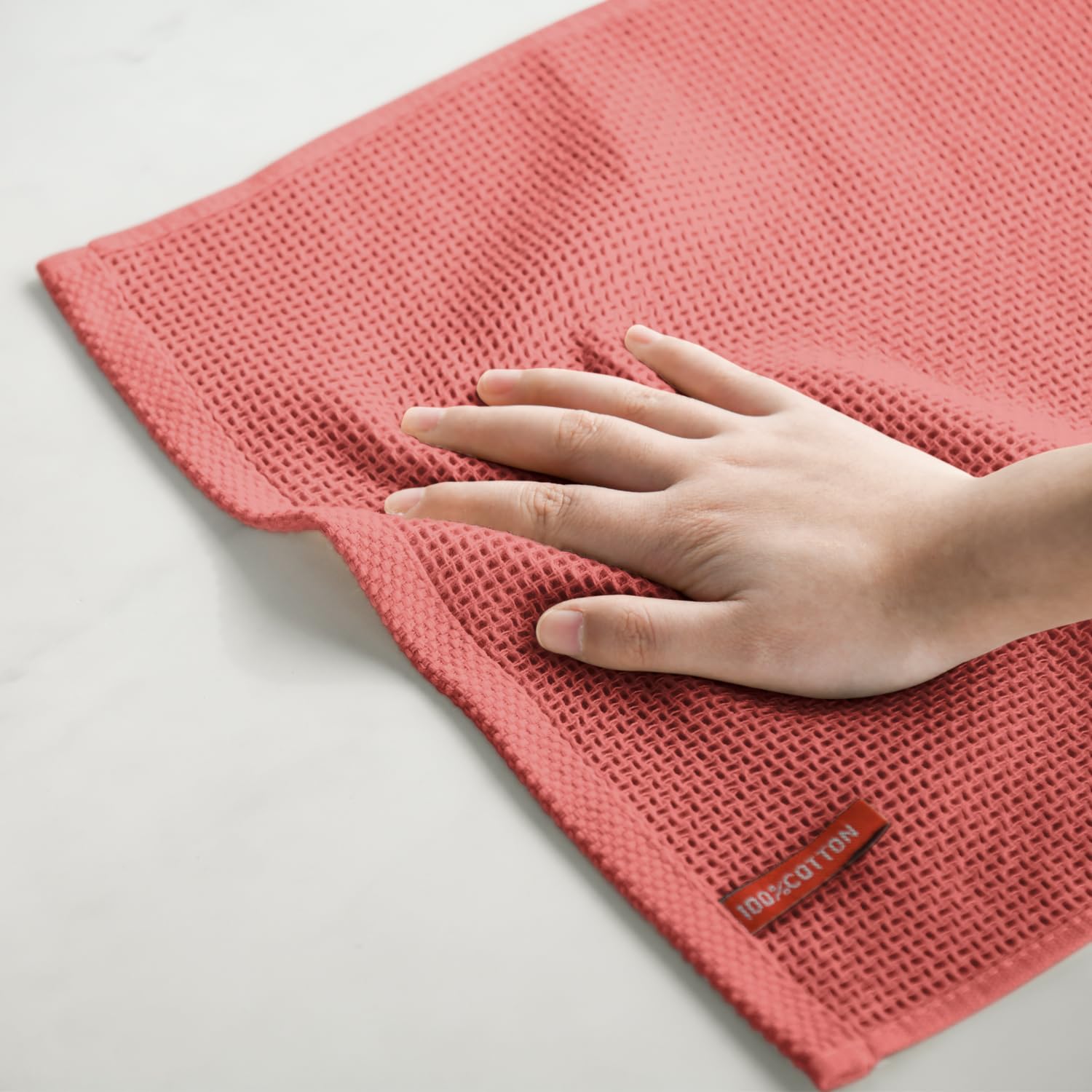 Artoid Mode 100% Cotton Red Waffle Weave Kitchen Dish Cloths, 13x28 Inch Ultra Soft Absorbent Quick Drying Kitchen Dish Towels Set of 4