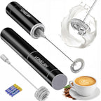 Milk Frother Handheld, Battery Operated Coffee Foamer Drink Mixer with 2 Stainless Steel Electric Whisks for Coffee, Latte, Cappuccino, Hot Chocolate, Protein，Egg Batteries Included,Black