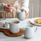 famiware Milkyway Ceramic Sugar and Creamer Set, 10oz Sugar Bowl & 13oz Creamer Set – Stoneware Milk Pitcher & Sugar Dispenser for Coffee Bar, Kitchen, or Countertop, Coffee Serving Set, Light Gray