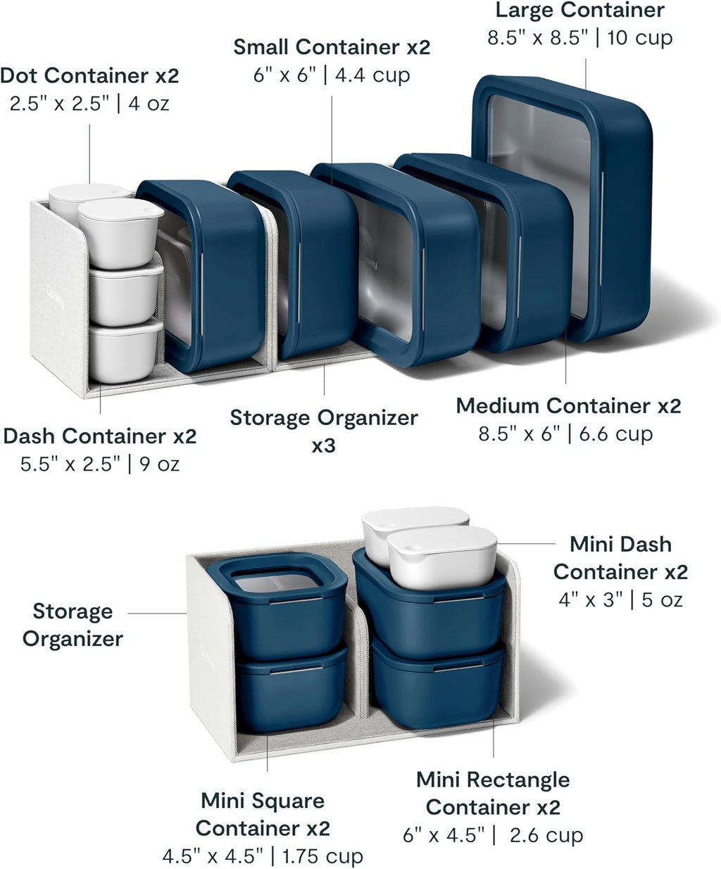 Caraway 25pc Glass Food Storage Set - Glass Storage Containers for Food - Non-Toxic Ceramic-Coated Glass - Air Release Technology - Compact & Stackable Design - Navy