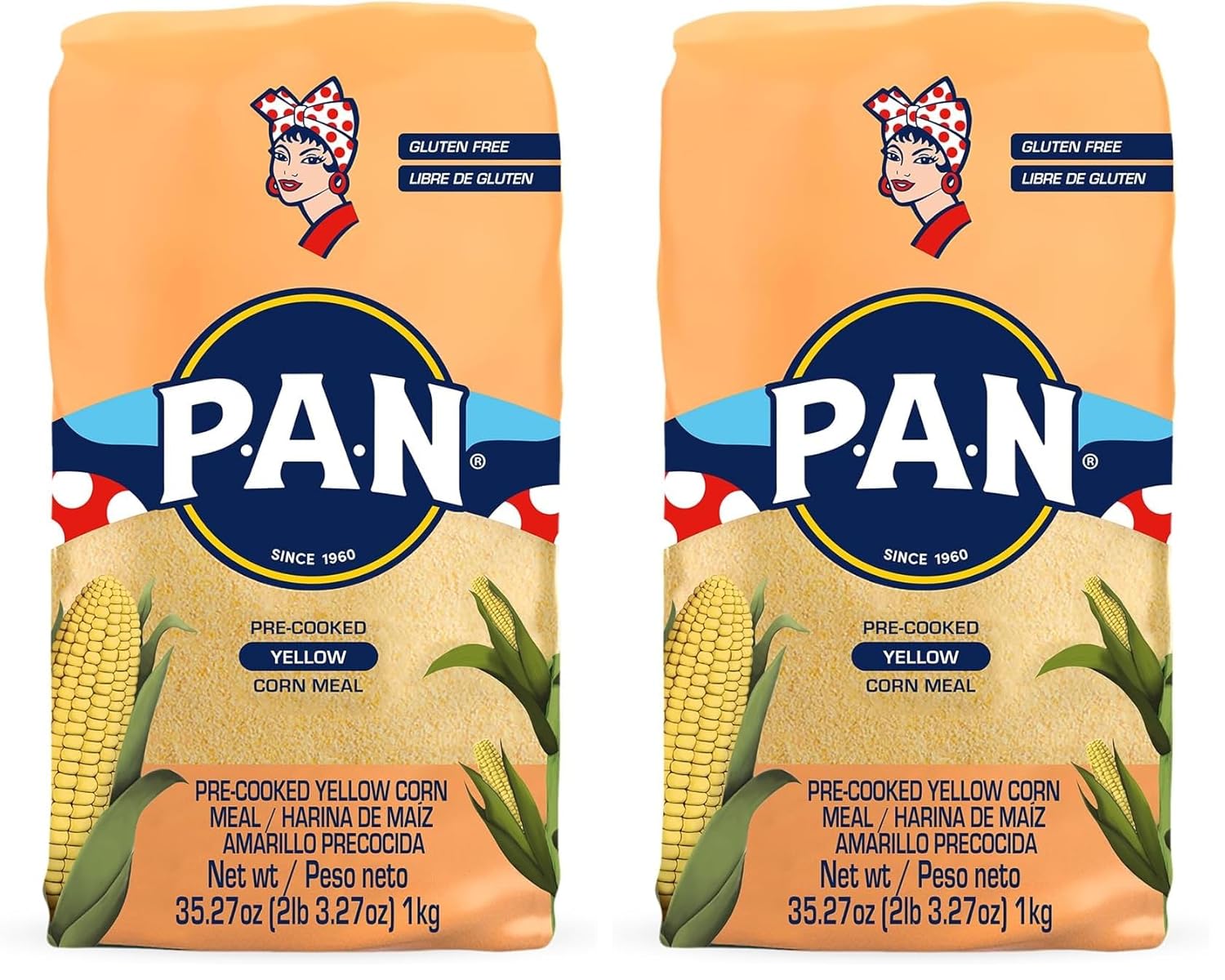P.A.N. Yellow Corn Meal – Pre-cooked Gluten Free and Kosher Flour for Arepas (2.2 lb/Pack of 2)