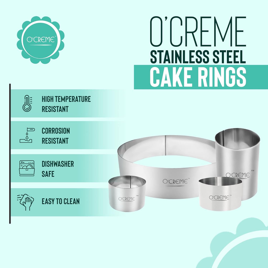 O'Creme Cake Ring Sturdy Stainless Steel Round Mousse Cake Ring Mold for Baking, Dessert Cake Decorating Pastry Rings 7 Inch Diameter x 2-1/2 Inch High