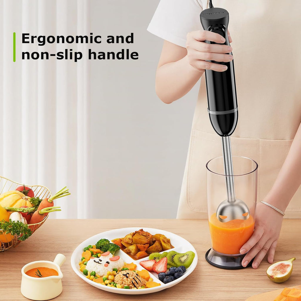 Bonsenkitchen Hand Blender, Immersion Blender with 2 Mixing Speed, Electric Handheld Mixer Portable Stick Mixer with Stainless Steel Blades for Soup, Smoothie, Puree, Baby Food