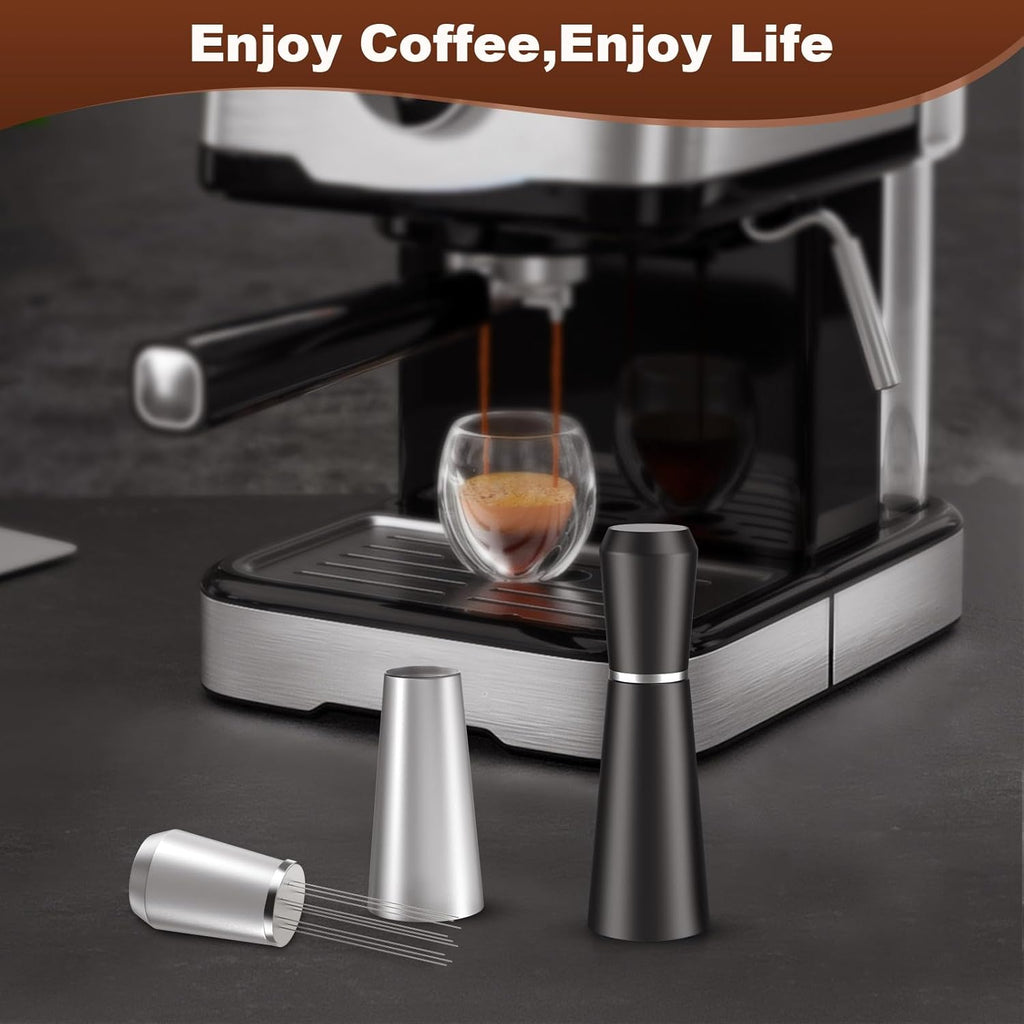 WDT Espresso Distribution Tool, 0.35mm 8 Needle Coffee Stirrer with 8 Extra Needles, 304 Stainless Steel, Aluminum Alloy Handle with Stand, Barista Espresso Whisk Tool (Metal Silver)