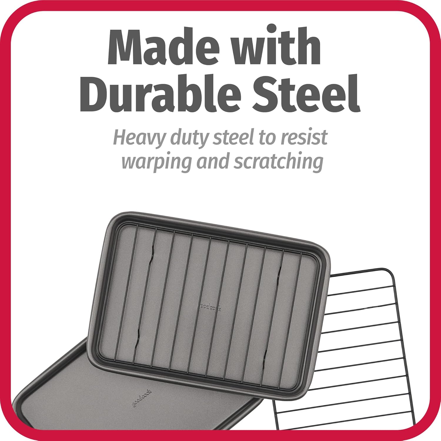 GoodCook Set of 2 Nonstick Steel 9" x 6.2" Toaster Oven Mini Baking Sheets with Racks, Gray