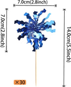 30 PCS Foil Firework Cupcake Toppers Sparkle Tinsel Cupcake Picks Happy Birthday Cake Toppers Drink Stirrers Cocktail Fruit Toothpicks for Baby Shower Birthday Party Decorations Supplies Dark Blue