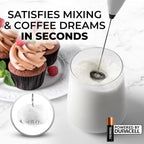 Zulay Powerful Milk Frother (4 Duracell Batteries Included) - Handheld Milk Frother Wand Drink Mixer for Coffee - Powerful Milk Foamer for Cappuccino, Frappe, Matcha - Exec Grey/Black/Black Stand