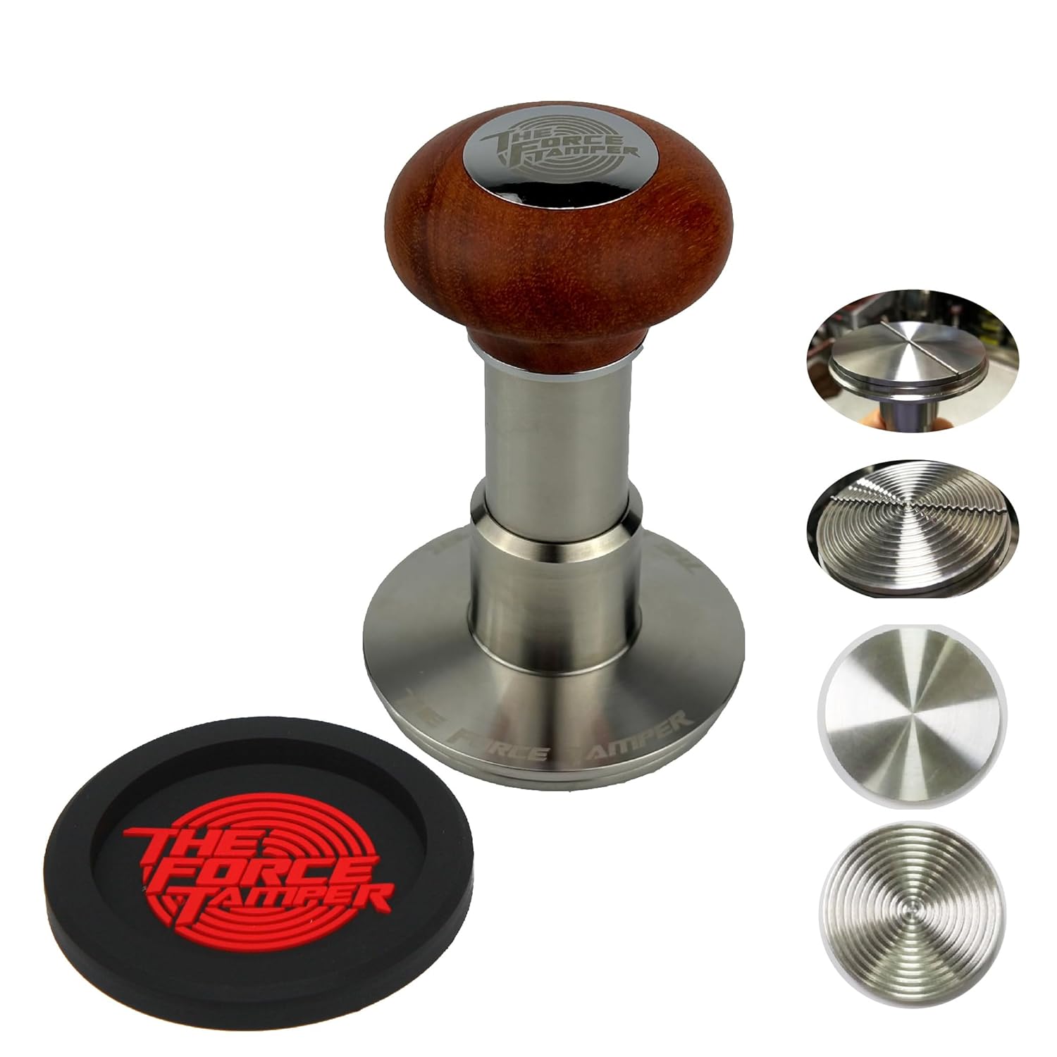 The Force Tamper Automatic Impact Adjustable Constant Pressure and Autoleveling Coffee Tamper Reddish Brown Jellyfish Wooden Handle Set Pro (Duo-Distribute Set, 53.50mm)