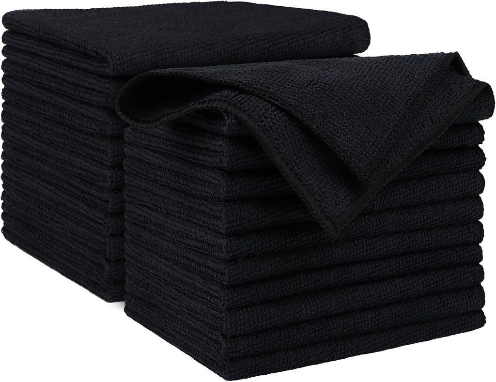 AIDEA Microfiber Cleaning Cloth Black 20PK, Microfiber Towels for Cars, Premium Car Cloth, Dusting Cloth Lint Free Cleaning Rags for SUVs, House, Kitchen, Window, Workshops,12×12"