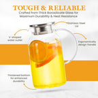 Round Glass Pitcher with Lid & Spout, 2 Pack 1.8L 60 Oz – Water Pitcher with Handle for Fridge, Brosilicate Glass Carafe Hot & Cold Drink, Large Jug for Icead Tea Coffe Juice, Jarra De Vidrio Con Tapa