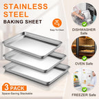 Baking Sheet Set of 3, Commercial Grade Stainless Steel Cookie Sheets for Baking, 12/16/17.5 Inch, Thicker and Firmer Baking Pans Set, Rust & Warp Resistant & Nonstick, Nontoxic&Heavy Duty&Easy Clean