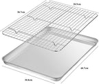 Baking Sheet with Rack Set [2 Pans + 2 Racks], Wildone Stainless Steel Cookie Sheet Baking Pan Tray with Cooling Rack, Size 16 x 12 x 1 Inch, Non Toxic & Heavy Duty & Easy Clean