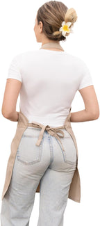 Barista Waitress Chef Cooking Aprons Waterproof Canvas Hair Stylists Apron with 3 Pockets for Women