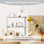 Cabinet Organizer Shelf, Set of 2 Expandable Kitchen Countertop Shelves with Spice Rack - Stackable Storage in Metal and Wood15.7 inches (White)