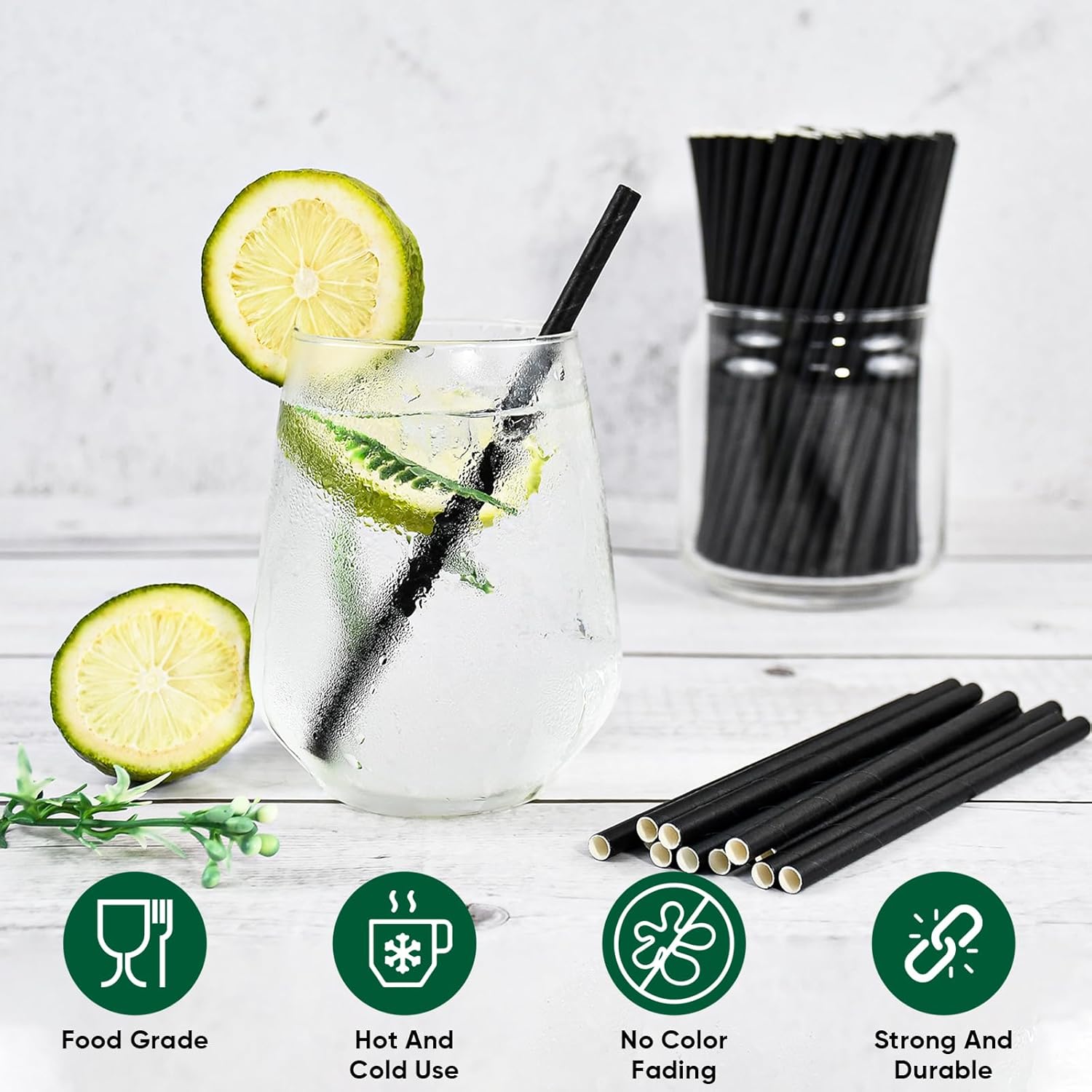 [500 Bulk] 5.75 inch Black Short Paper Straws, Stir Straws for Cocktail, Coffee, Mixed Drinks - Home, Bar and Restaurant Straws - 100% Biodegradable
