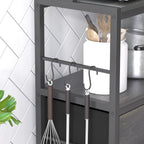 Kitchen Bakers Rack with Baskets,5-Tier Free Standing Storage Shelf Rack,Industrial Microwave Oven Stand,Metal Kitchen Rack Organizer with Hooks(Black)