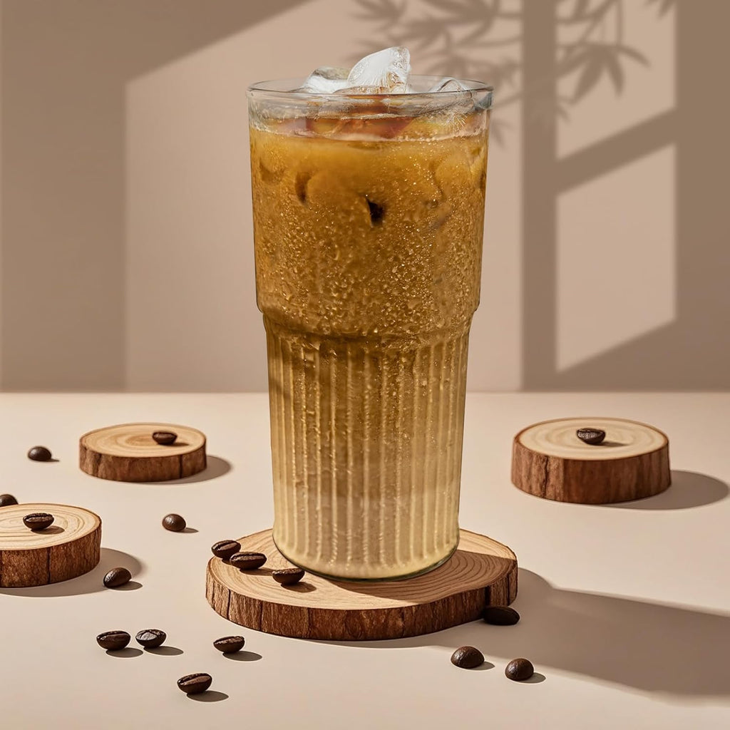 Glass Cups with Lids and Glass Straws, High Borosilicate 20OZ Tumblers (2Pcs) for Coffee, Tea, Juice, Smoothies, Hot/Cold Drinks at Home, Office