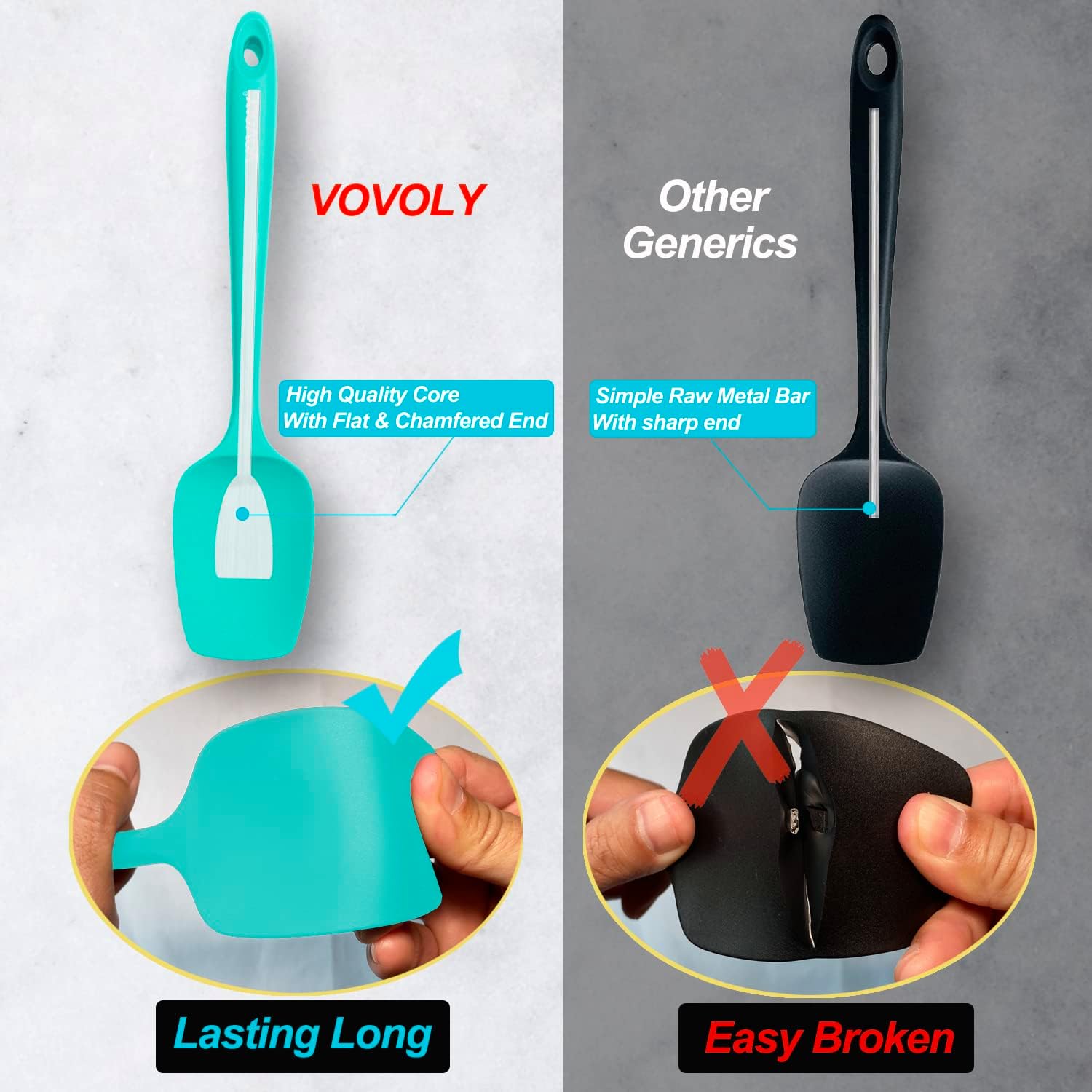 Silicone Spatula Set, High Heat Resistan Rubber Spoon Spatula, Non-Stick Spoonula with Seamless One Piece Design, Flexible Scrapers Baking Mixing Tool, 3 Pack, teal