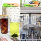 4-Pack 24oz Glass Cups with Lids and Straws - Wide Mouth Mason Jars, 12 Lids (Bamboo/Plastic) & 8 Straws - Reusable Tumblers for Smoothies, Iced Coffee