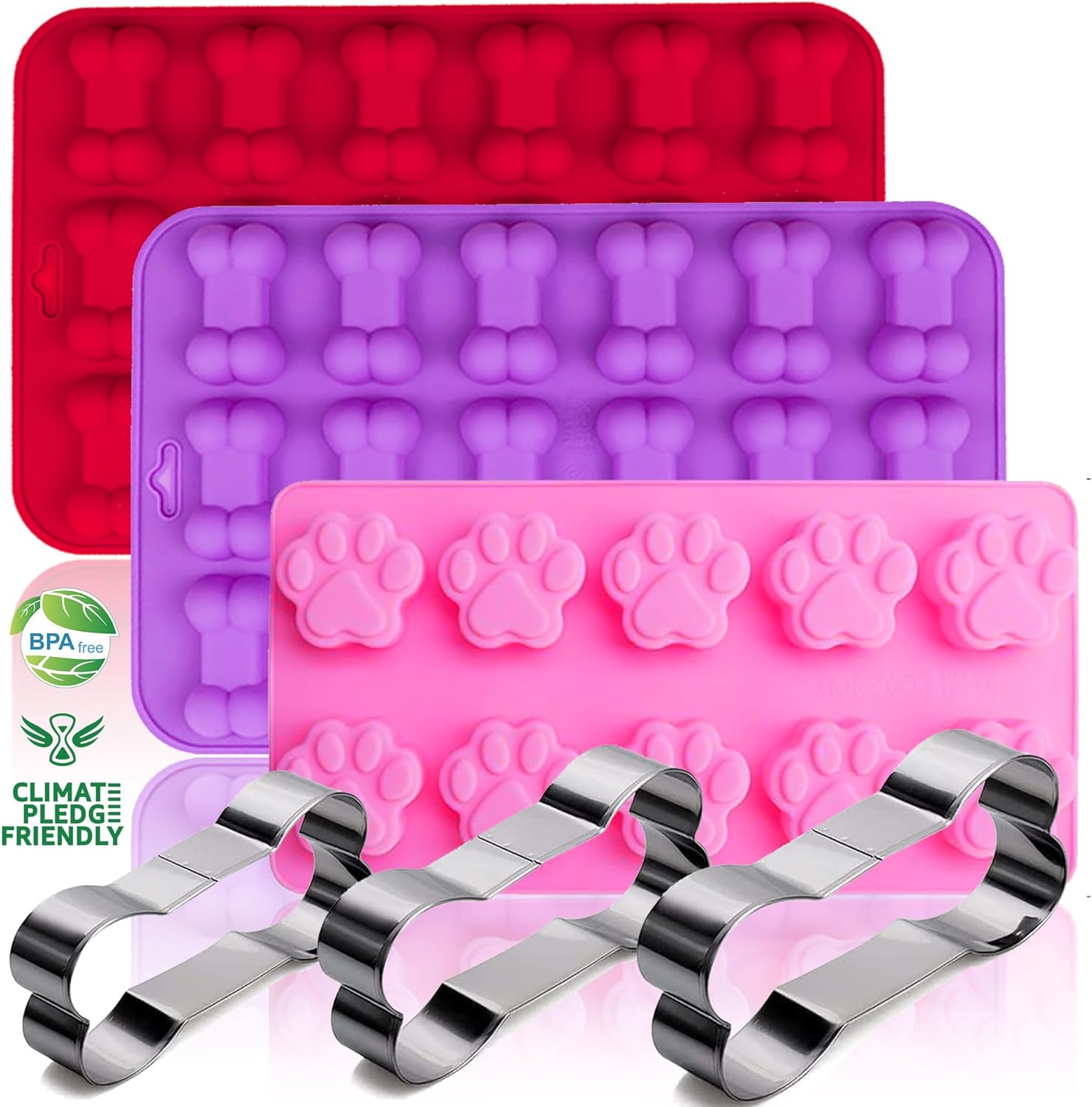 Silicone Molds Puppy Dog Paw and Bone Molds for Baking,Chocolate Molds,Silicone Dog Treat Mold - 6 Pack