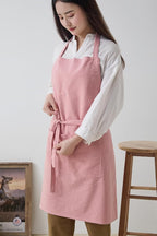 Cotton Linen Apron for Women - Adjustable Casual Apron with Pocktes, Great for Florist, Coffee House and Kitchen