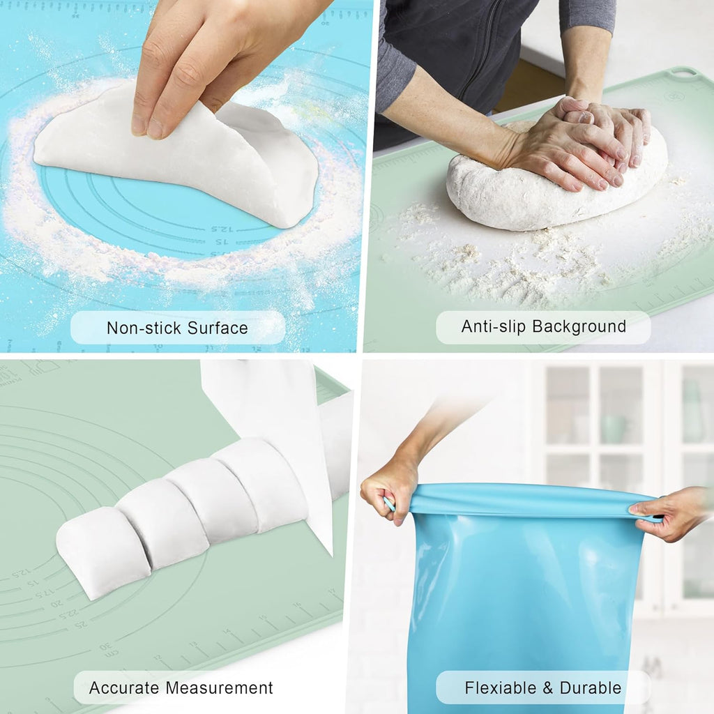 Silicone Baking Mat, Pastry Mat for Rolling Dough, Dough Rolling Pad 24''x16'', Silicone Pastry Mat with Measurements for Pizza, Pie, Macaron, Bread (Sky Blue, XL)