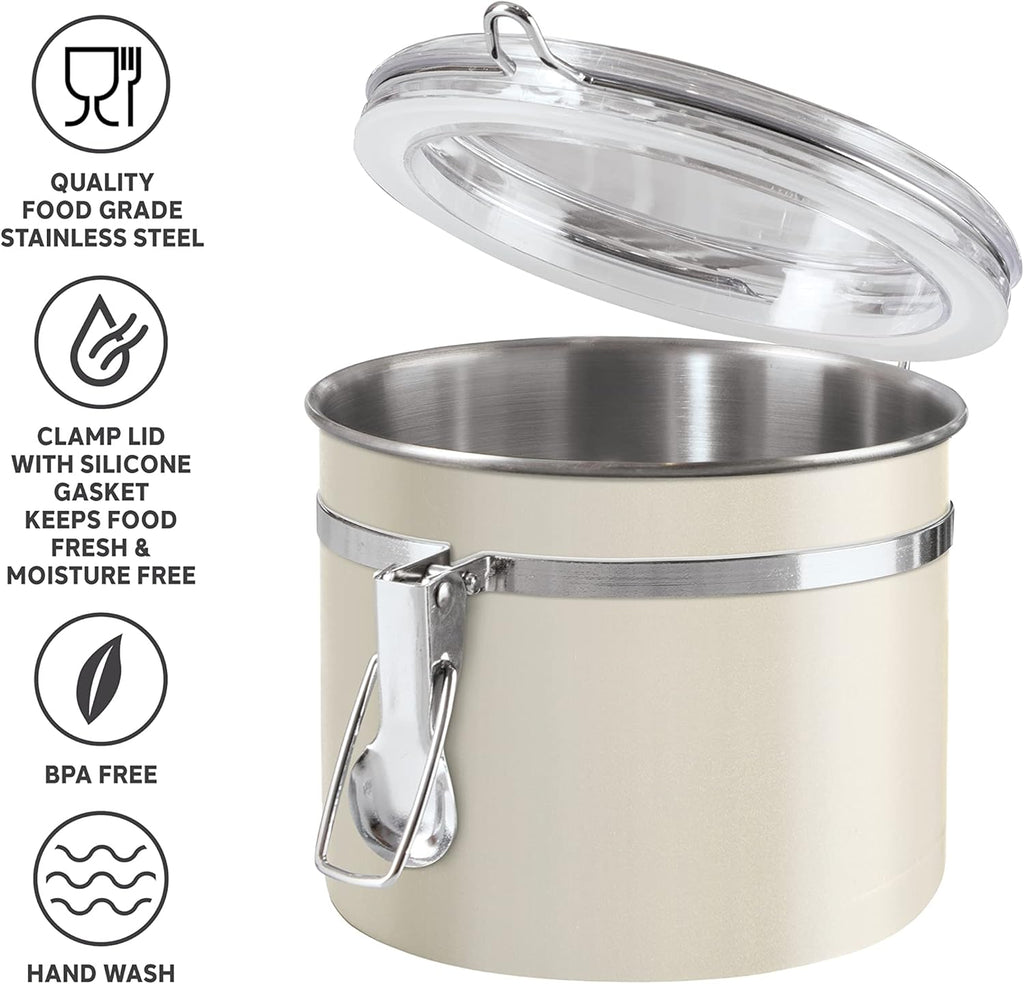 Oggi Stainless Steel Kitchen Canister 26 fl oz, Gray - Airtight Clamp Lid, Clear See-Thru Top - Ideal for Kitchen Storage, Food Storage, Pantry Storage. Size 5" x 3.5".