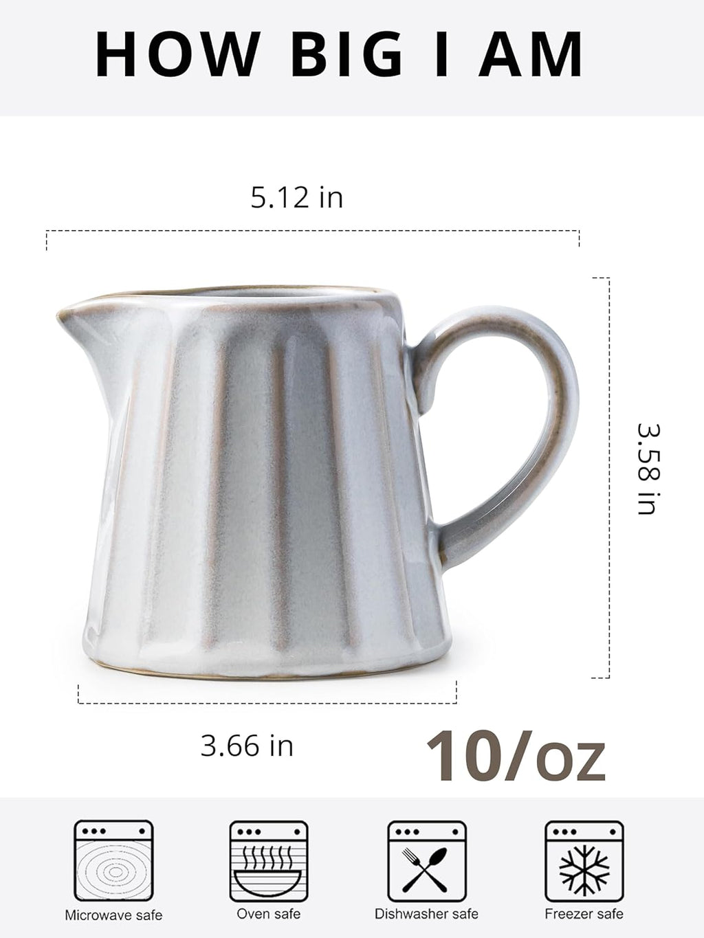 Ceramic Creamer Pitcher,Creamer Container with Handle, Small Milk Pitcher Cup for Coffee, Sauces, Salad, 10 OZ, Cream White