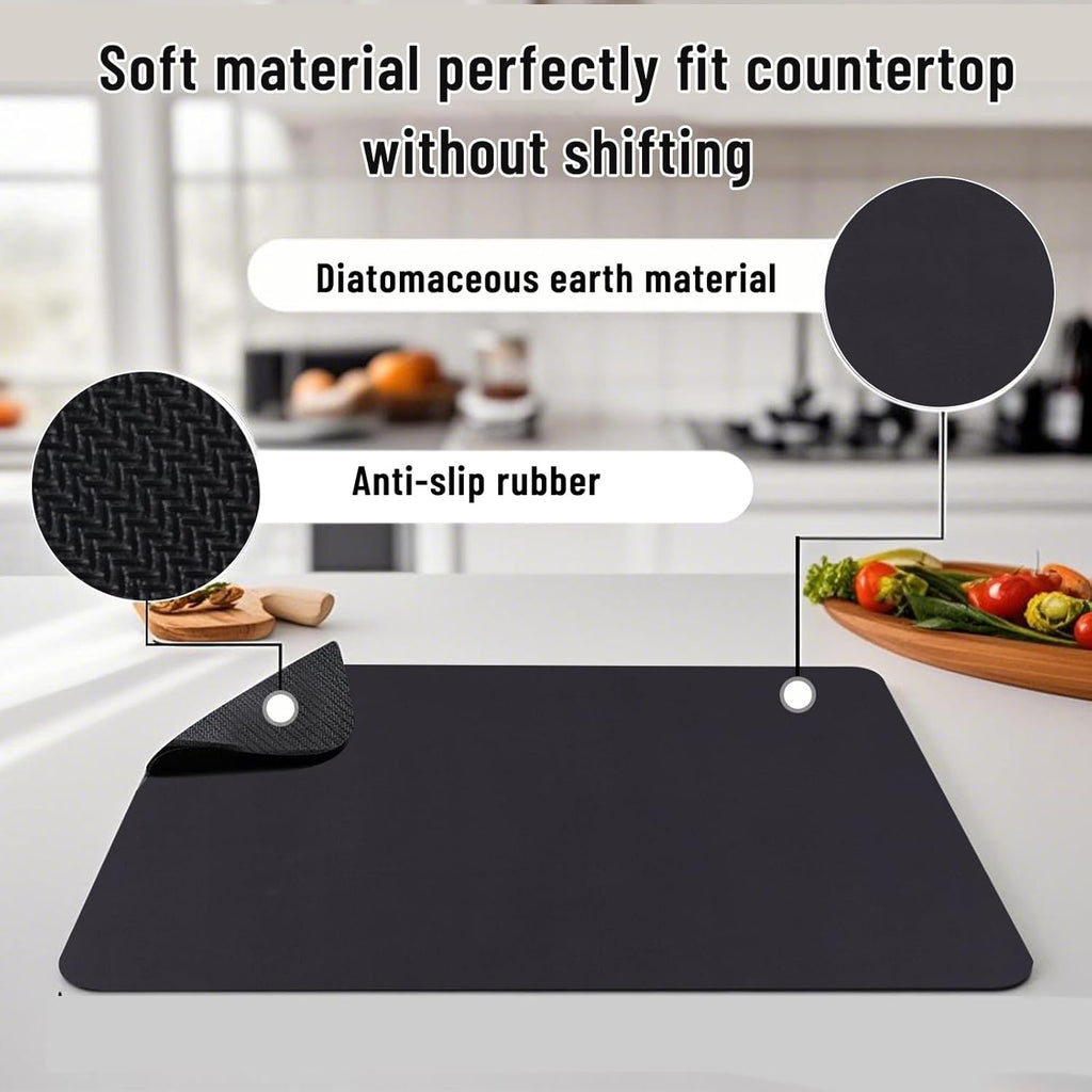 Coffee Bar Mat for Countertop: Super Absorbent, Non-Slip Insulated Cuttable Mat, Washable - 12"x19" Small, Dark Grey