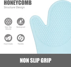 Rorecay 6pcs Oven Mitts and Pot Holders Sets, Extra Long Silicone Oven Gloves Heat Resistant 500 Degrees Non-Slip Potholders Hot Pads for Kitchen Baking Cooking, Quilted Liner, Winter Sky