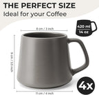 MIAMIO - Coffee Mugs Set of 4 / Large Ceramic Coffee Cups (14 oz) - Mug for Cappuccino, Tea, Espresso - Microwave and Dishwasher Safe - Luxe Collection (Classic Pastel)