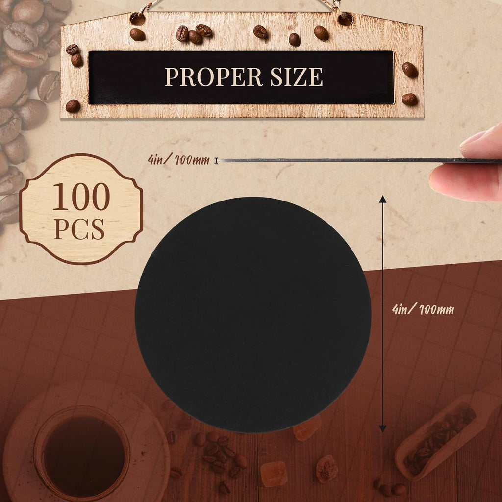 TaoBary 100 Pcs Disposable Paper Coasters Bulk 1MM, 4 Inch Round Cardboard Coasters Blank for Bar Drinks DIY Crafts Arts Wedding (Black)