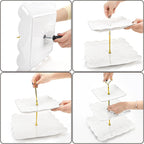 Tebery 2 Pack 3-Tier White Ceramic Embossed Dessert Cake Tower Stand with Gold Carry Handle, Cupcake Stand Serving Trays, Porcelain Party Food Server Display Holder