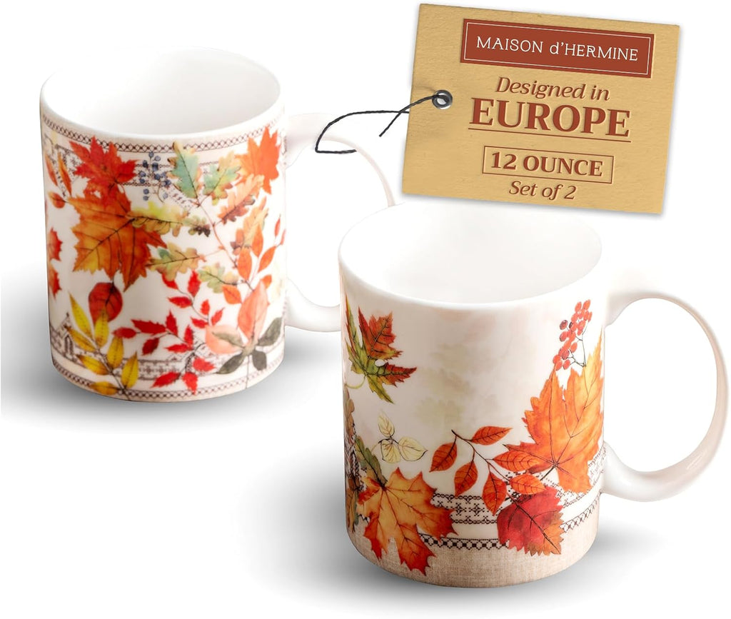 Maison d' Hermine Coffee Mug with Handles Fine Bone China Mugs Pack of Two Tea Cups for Hot Beverages Cappuccino Latte Home Restaurant Office Perfect for Gift (Amarante, 12 Ounce)