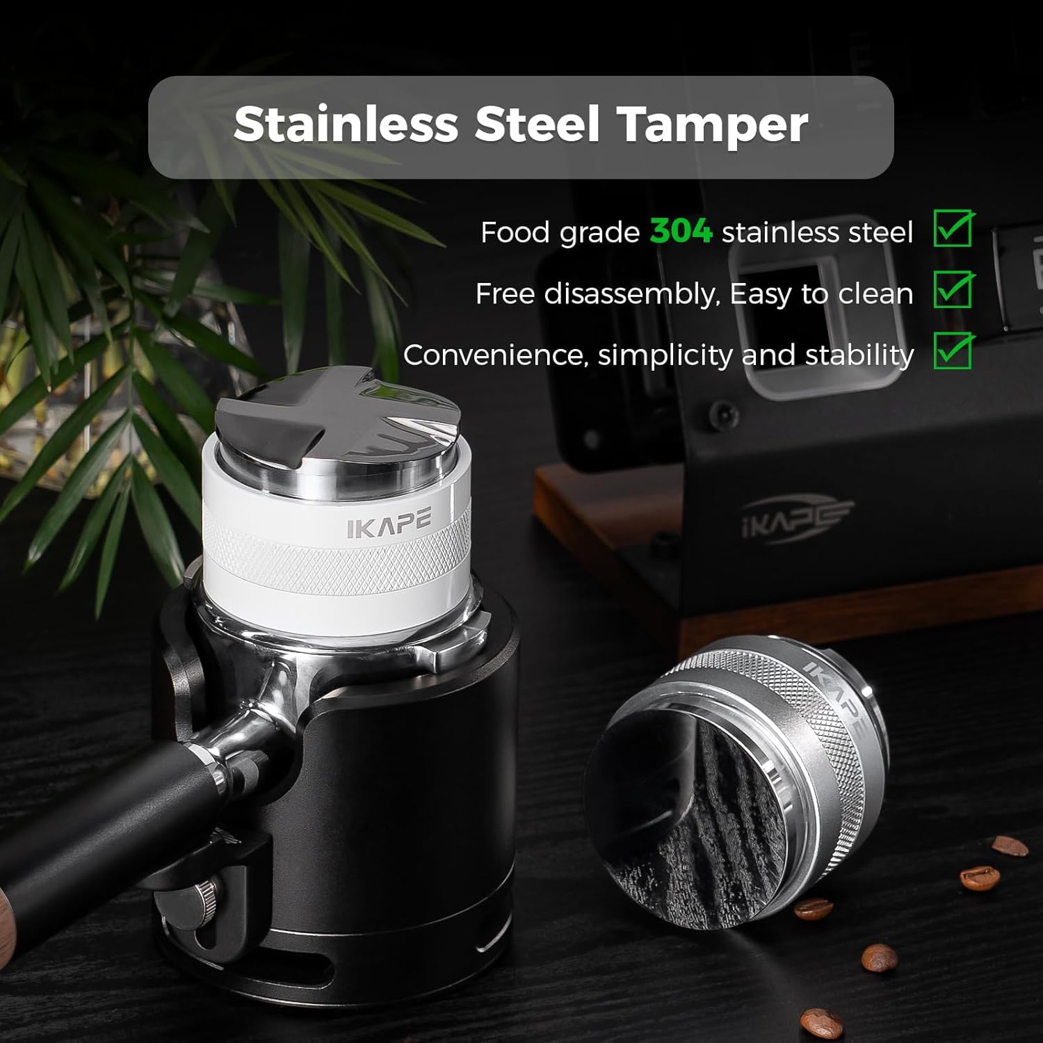 IKAPE Coffee Products, 53mm Coffee Distributor & Hand Tamper, Adjustable Depth Espresso Distributor Fits All 53mm Espresso Portafilter, Compatible with 54MM Breville Bottomless Portafilter (Silver)