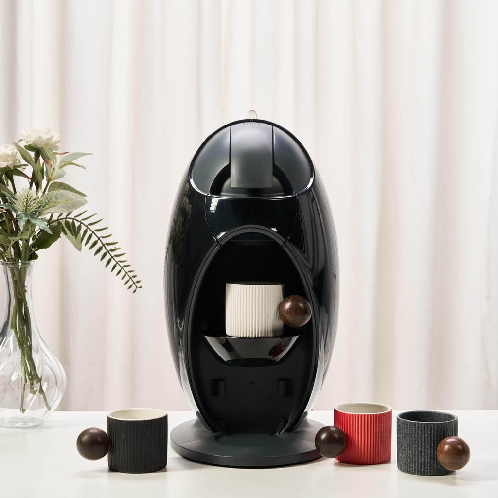 Ceramic Mini Espresso Cups Demitasse Cups with Round Wooden Handle Vertical Stripes Tea Cups (black, 4pcs)