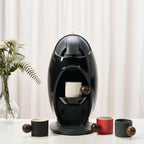 Ceramic Mini Espresso Cups Demitasse Cups with Round Wooden Handle Vertical Stripes Tea Cups (black, 4pcs)